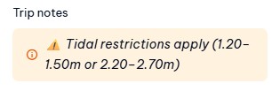 Example of a service showing a tidal restriction range in its trip notes